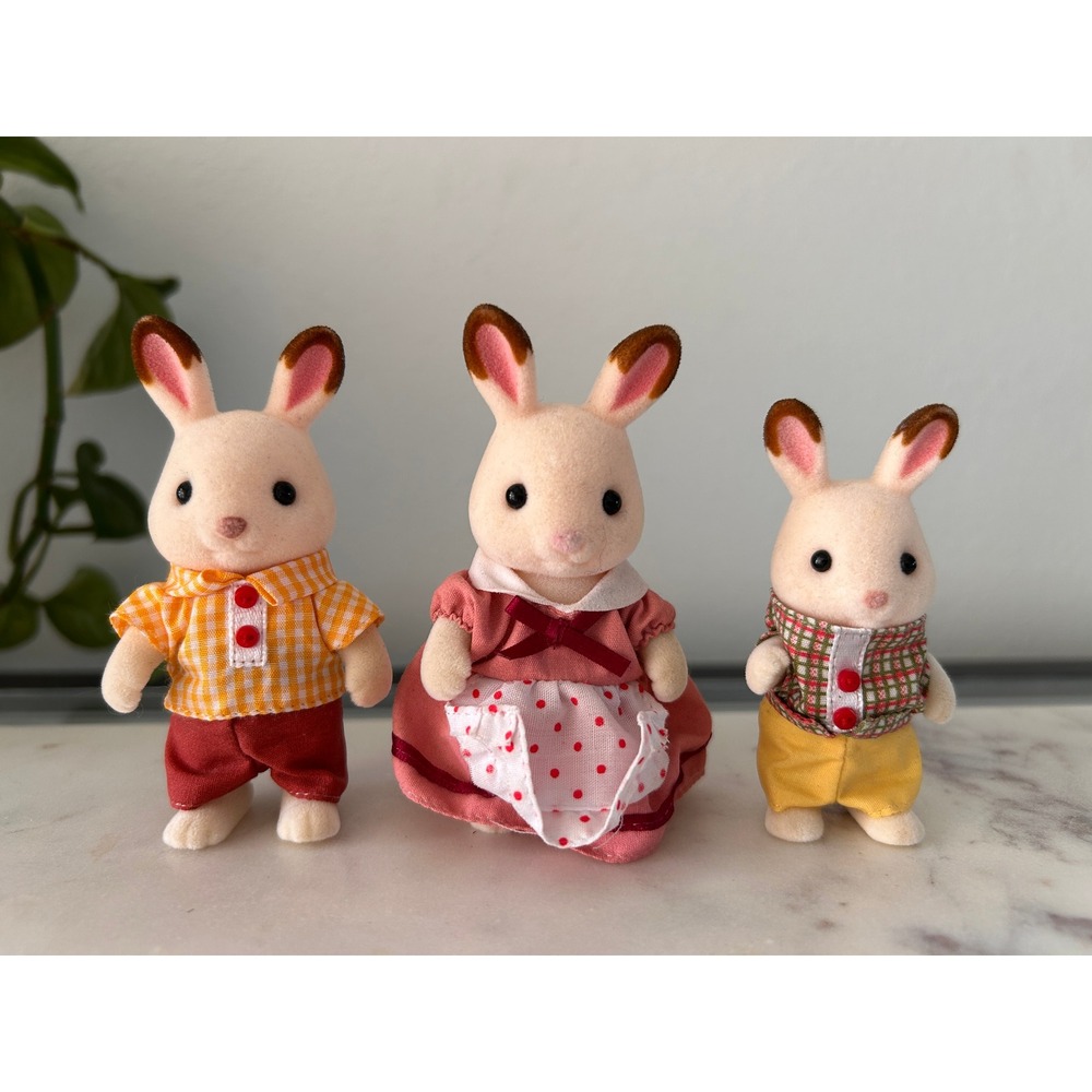Calico Critters Chocolate Rabbit Family 3 Figure Set Sylvanian Families Flocked